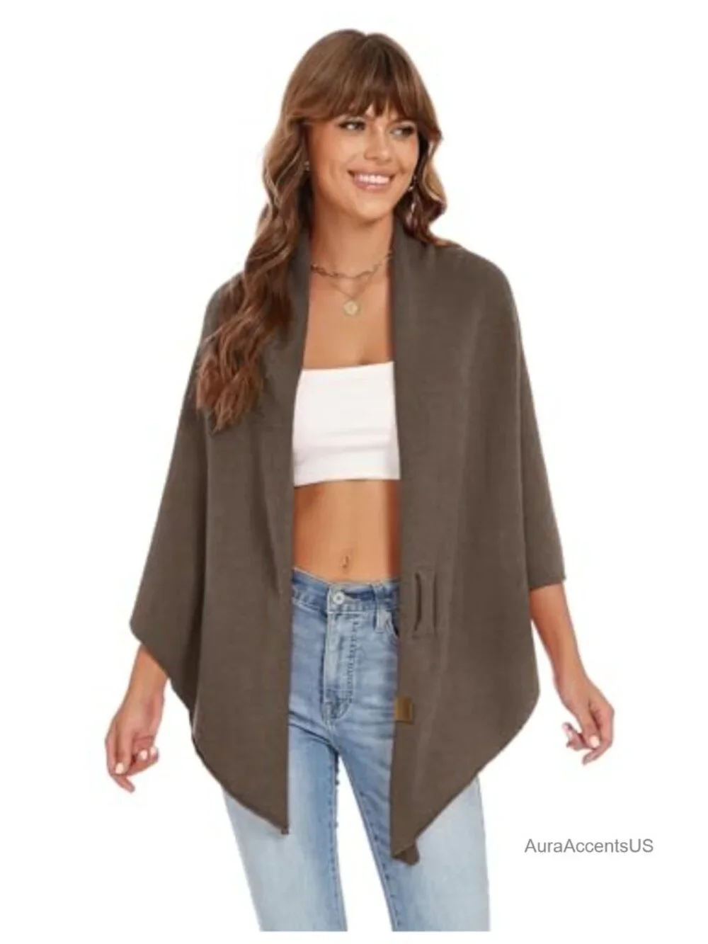 Women's Soft Shawl Wrap Knitted Poncho Sweater Open Front Cardigan